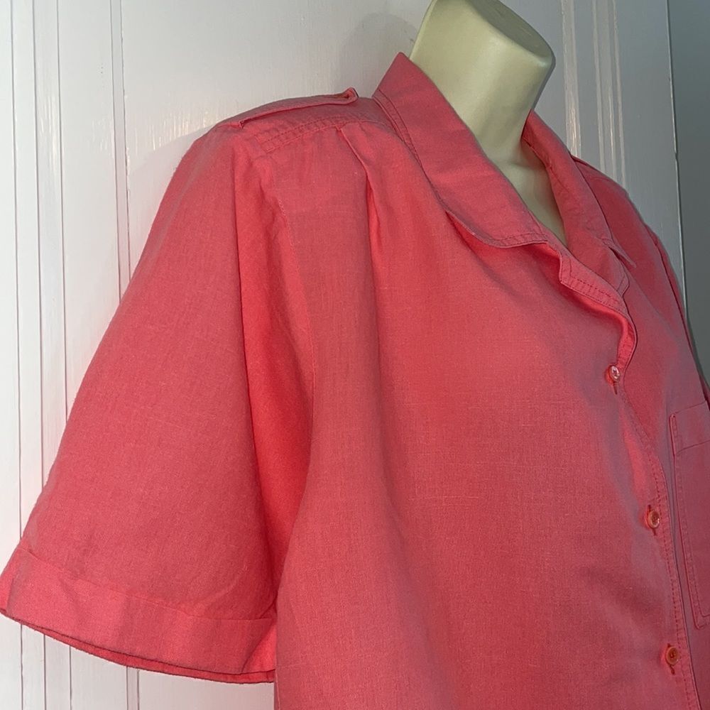 Vtg 80s/90s South Dudley light salmon pink/peach short sleeve cotton shirt - Picture 5 of 7
